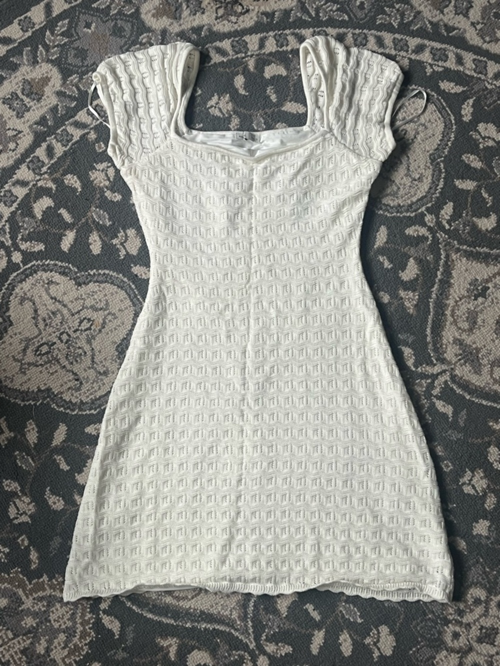 Hollister Ivory Textured Square-Neck Mini Dress